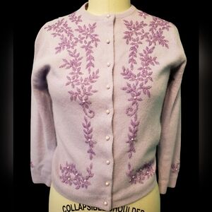 Vintage 1950's rare lavender beaded cardigan small medium